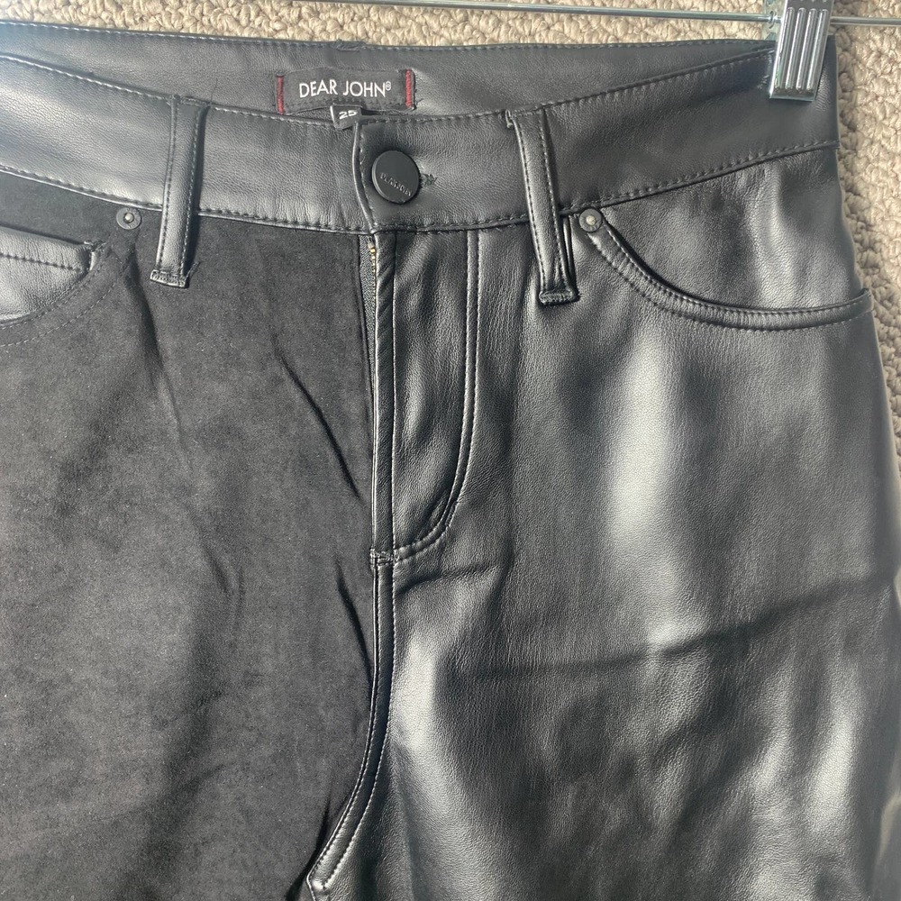 Dear‎ John Womens Skirt Size 25 Black Suede Faux Leather Mini Pockets Unlined - Picture 2 of 11